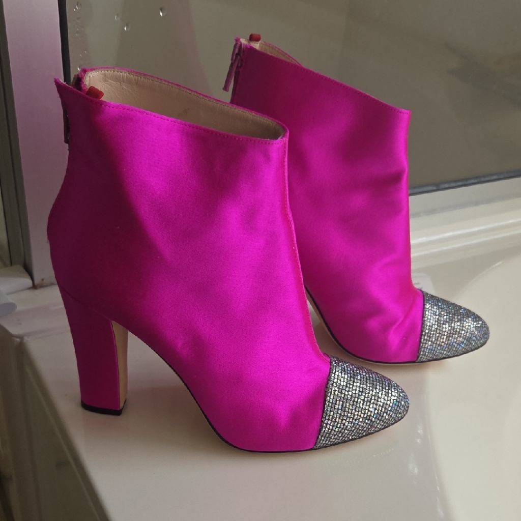 Nwot Pink Ankle Boots With Silver Toe Cap